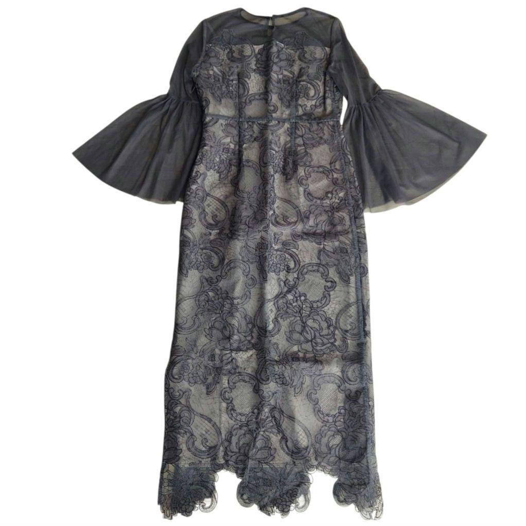 美品✨Leja シアー刺繍レースプリーツIラインロングワンピースドレス