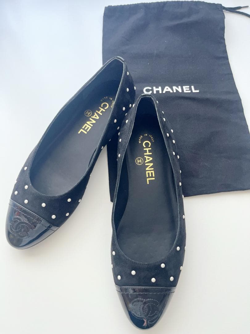 【極美品】CHANEL　シャネル　バレリーナ　パール　黒　フラットシューズ