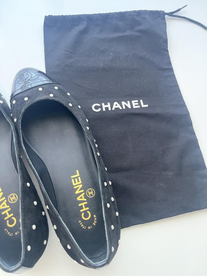 【極美品】CHANEL　シャネル　バレリーナ　パール　黒　フラットシューズ