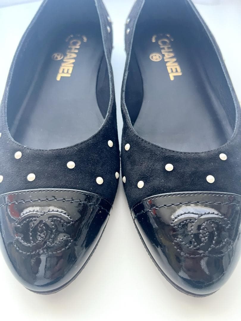 【極美品】CHANEL　シャネル　バレリーナ　パール　黒　フラットシューズ