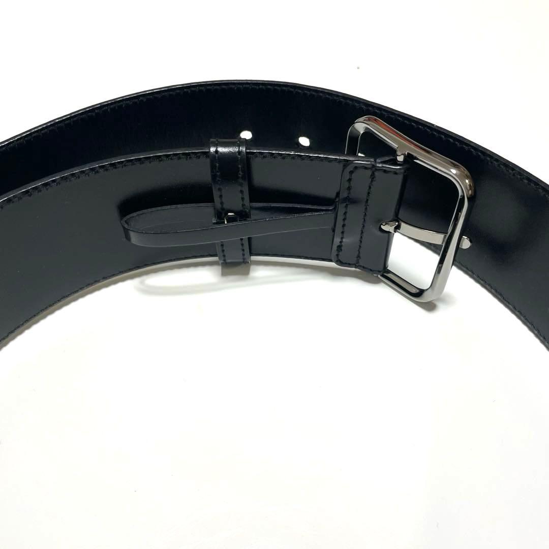 グッチ レザーベルト シルバーバックル スムースカーフ ブラック（90）