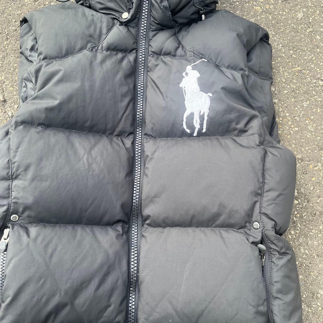 ポロラルフローレン ダウンベスト ブラック XS ビックポニー 刺繍