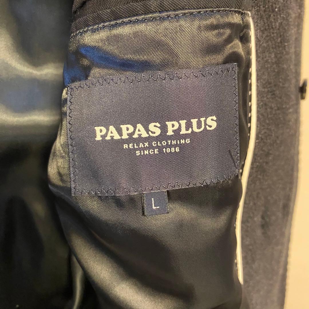 PAPAS＋パパス ダッフルコート L ブラック　レザー切り替え