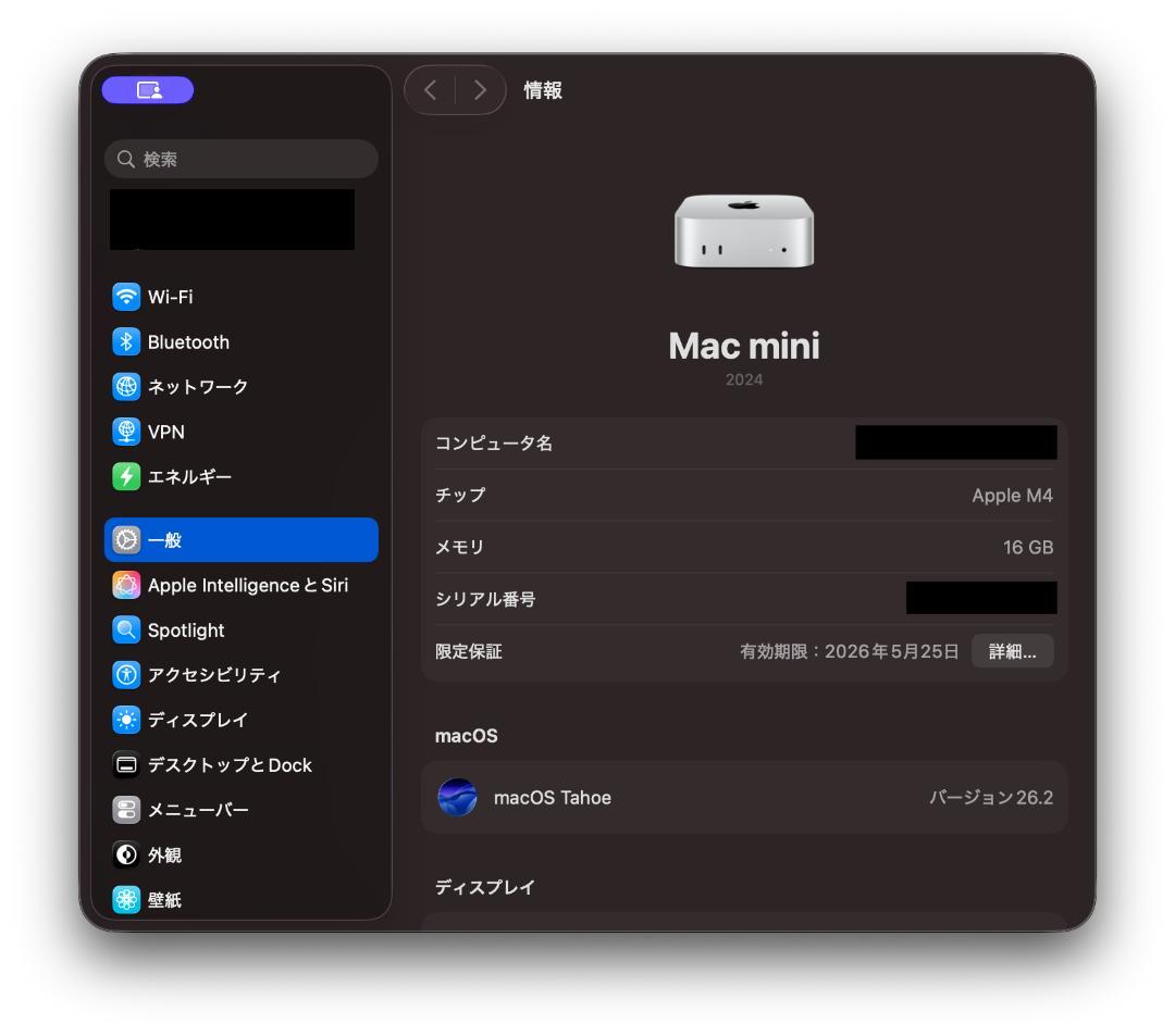 Macデスクトップ mac mini M4 2024 16G/256G