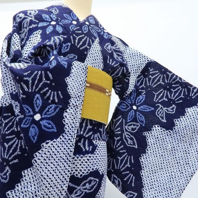 専用Y3487◆有松鳴海絞り 居敷当て付 手縫い仕立て ワイドサイズ 高級浴衣