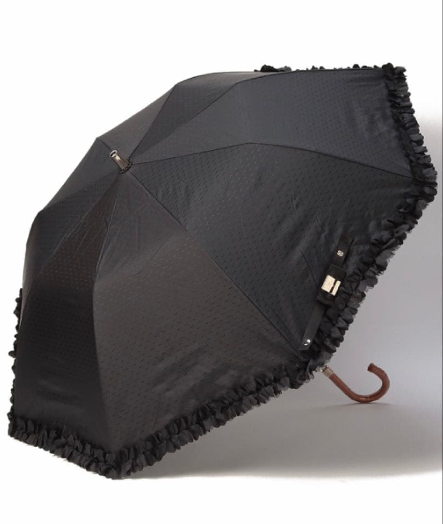 【新品】ランバンオンブルー　日傘　ドビーフリル　楽折　折りたたみ　晴雨兼用　黒