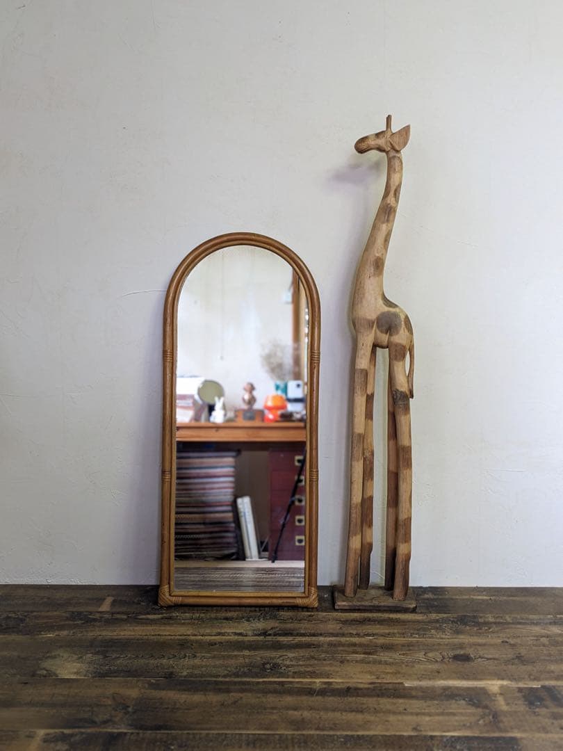 アーチ型ラタンスタンドミラー 大型