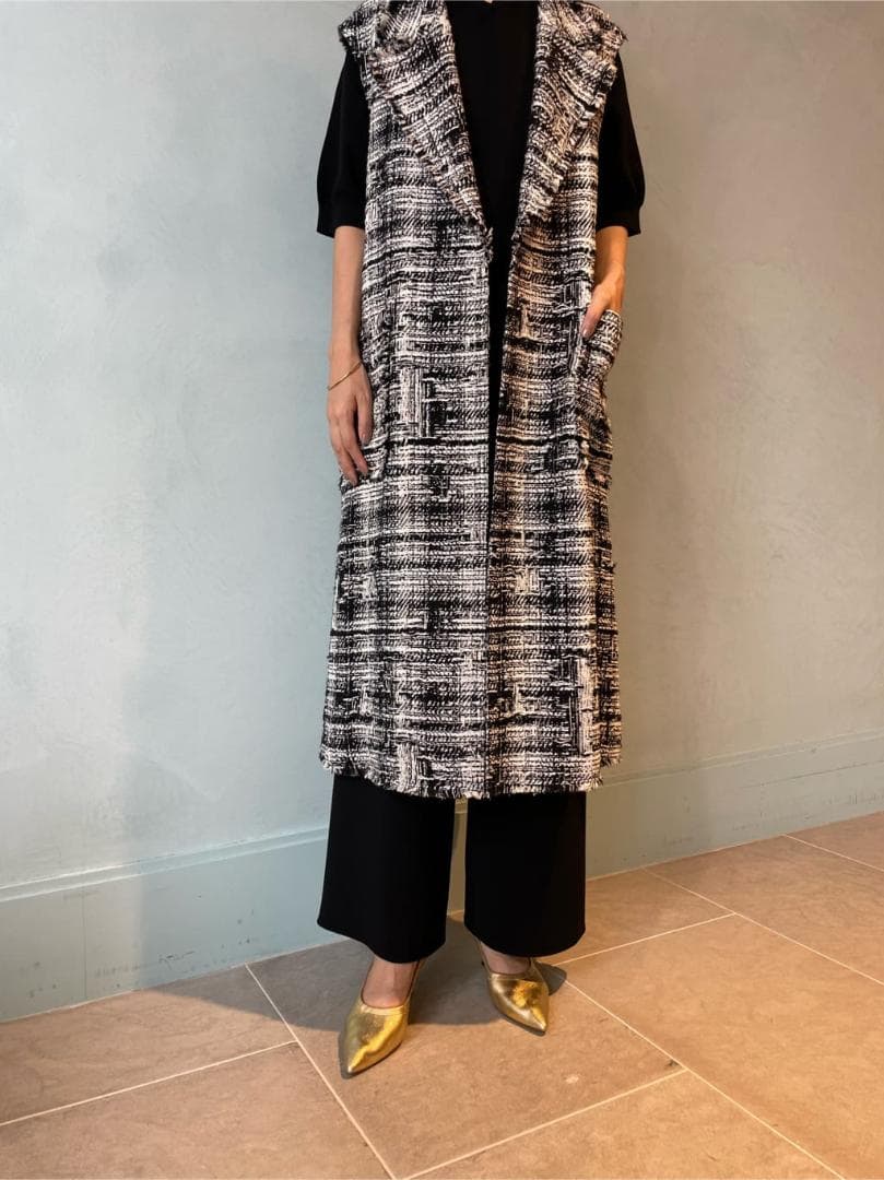 いつでも笑顔TOMORROWLAND モノワイルドツイード ロングジレ