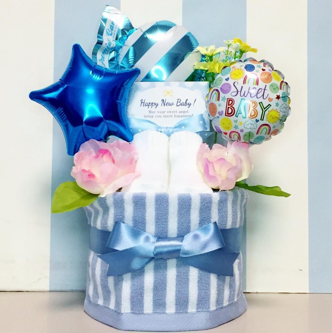 わいラルフローレン ベビーソックス豪華おむつケーキ男の子2段歯固め