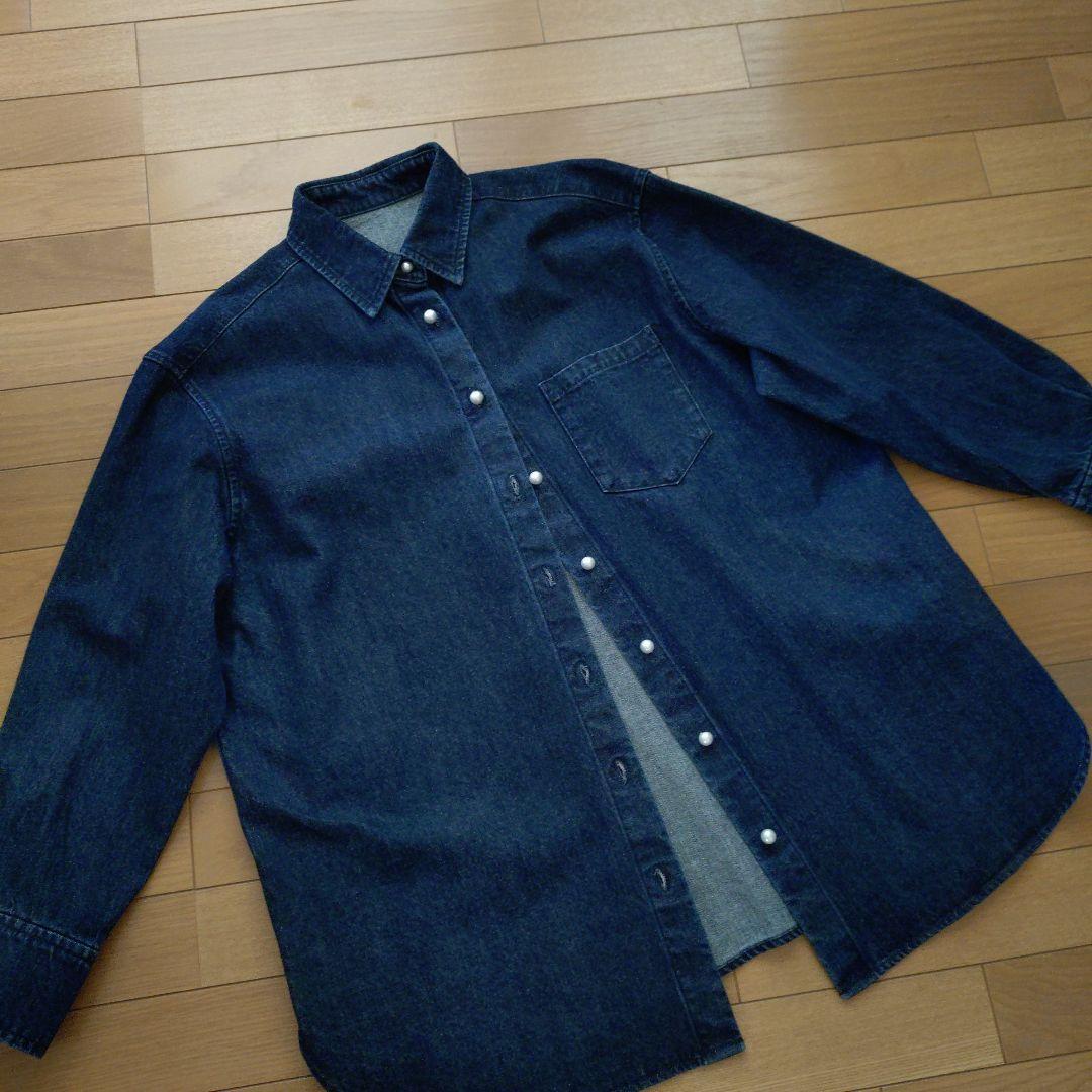 新品今期アンタイトル/パール調ボタンヴ ィンテージオーバーデニムシャツ