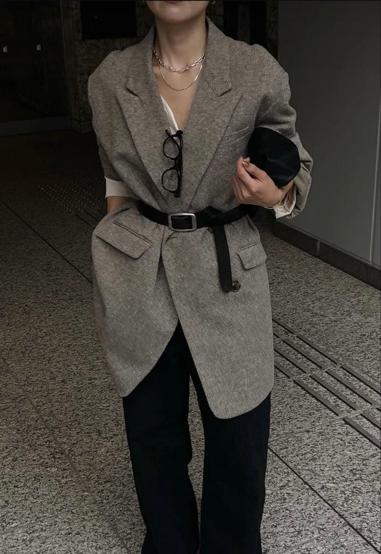 M☻︎etretokyo ピークドラペルウールジャケット　グレー