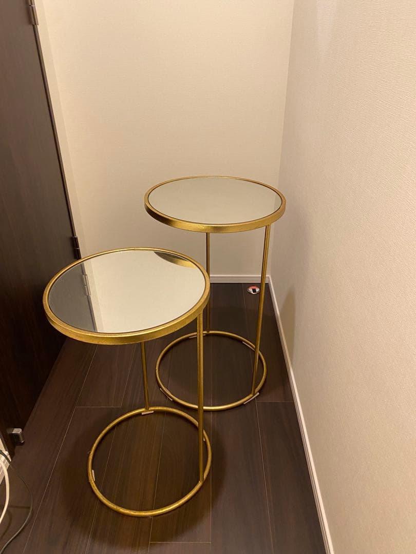 ZARA  ゴールド円形ガラスサイドテーブル2点セット