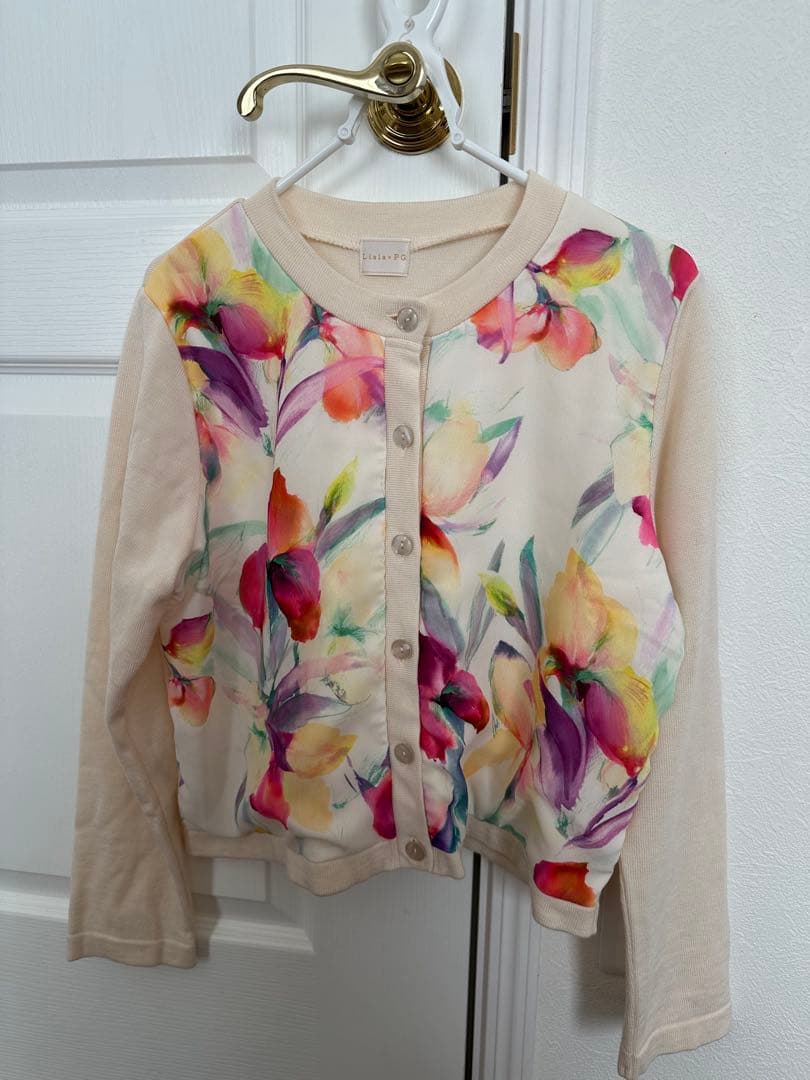 Liala×PG イタリープリント 丸首 ニット カーディガン