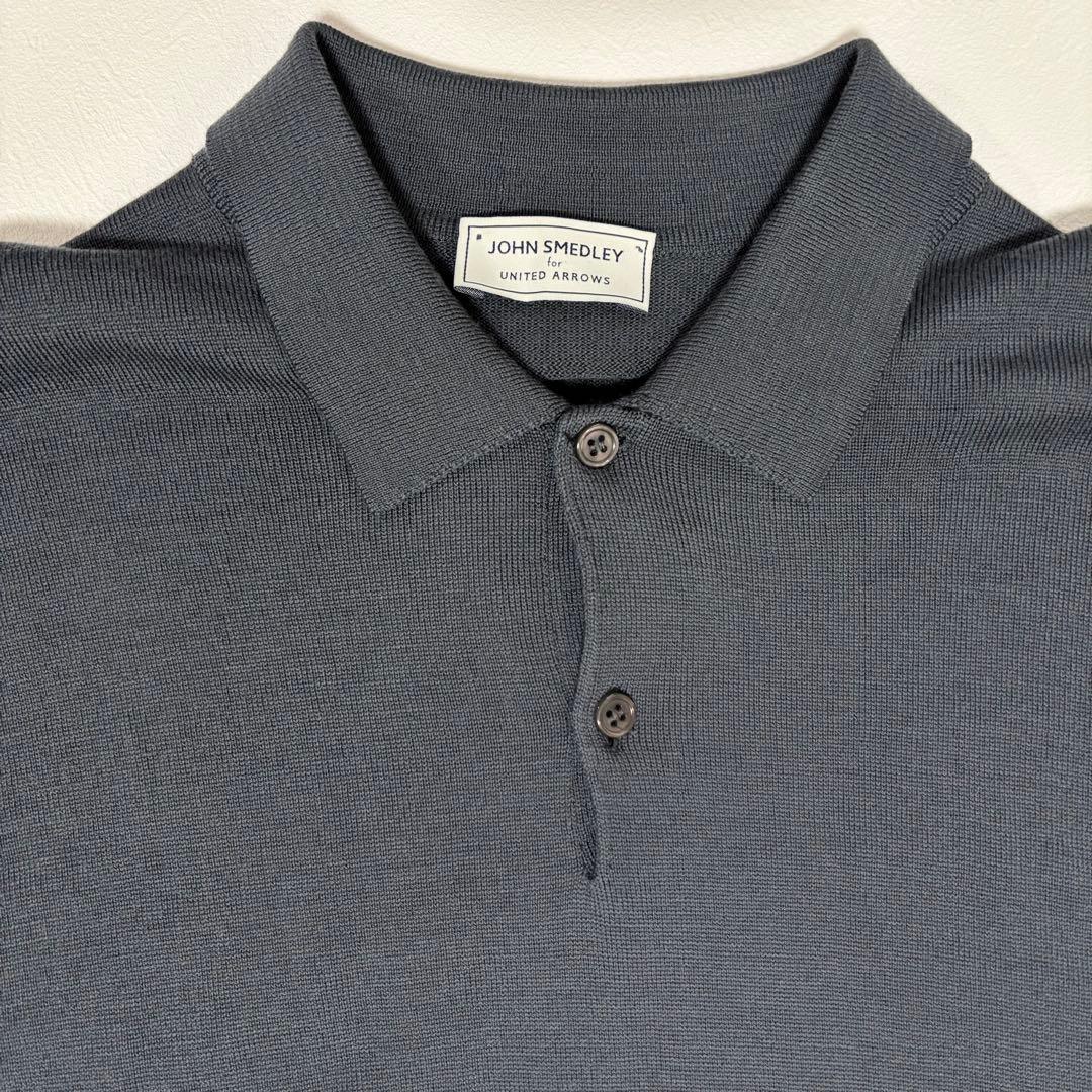 ジョンスメドレー×ユナイテッドアローズ メリノウール ニットポロシャツ グレーL