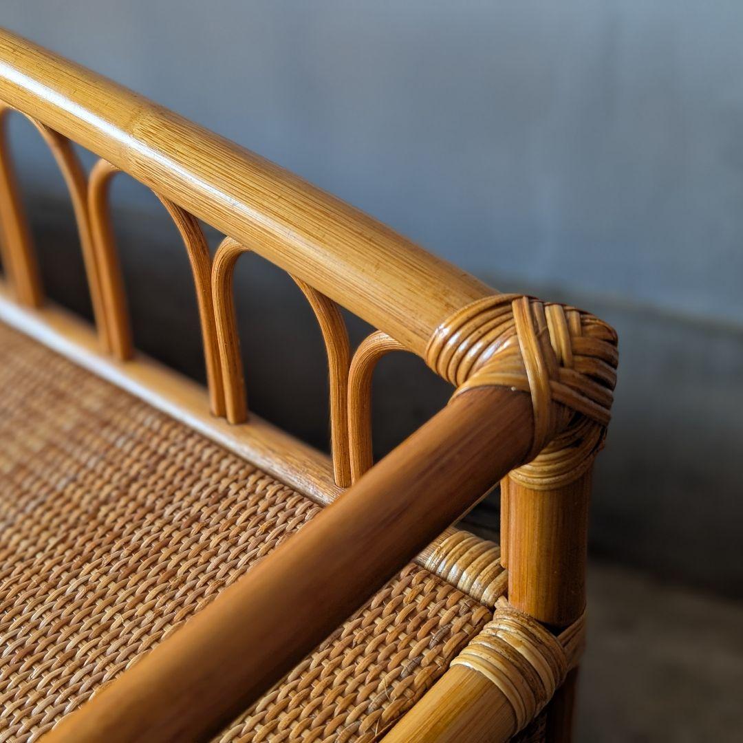 【古家具】ヴィンテージ・ラタンの小さめローチェスト　ローボード キャビネット