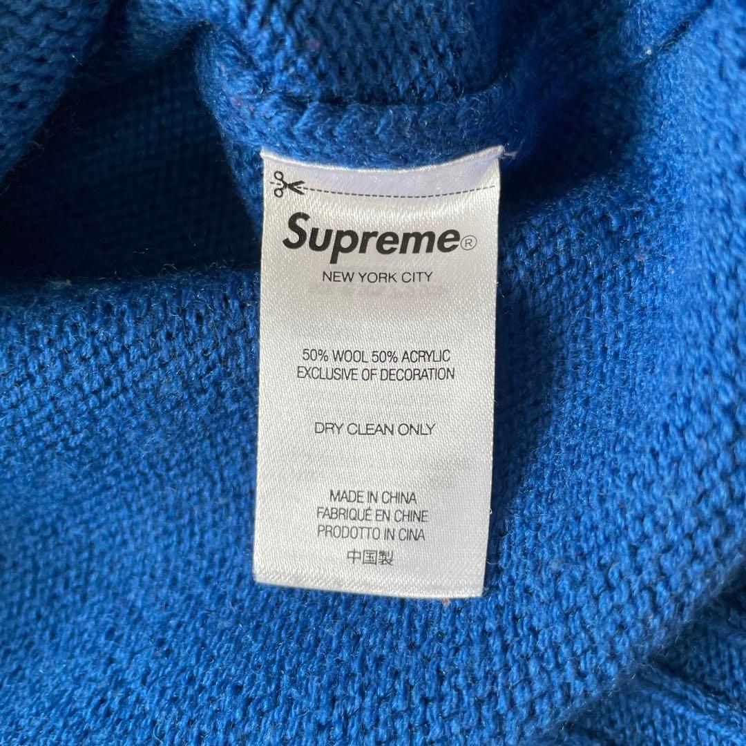 Supreme ニット セーター 刺繍ロゴ　ウール混素材　青　S