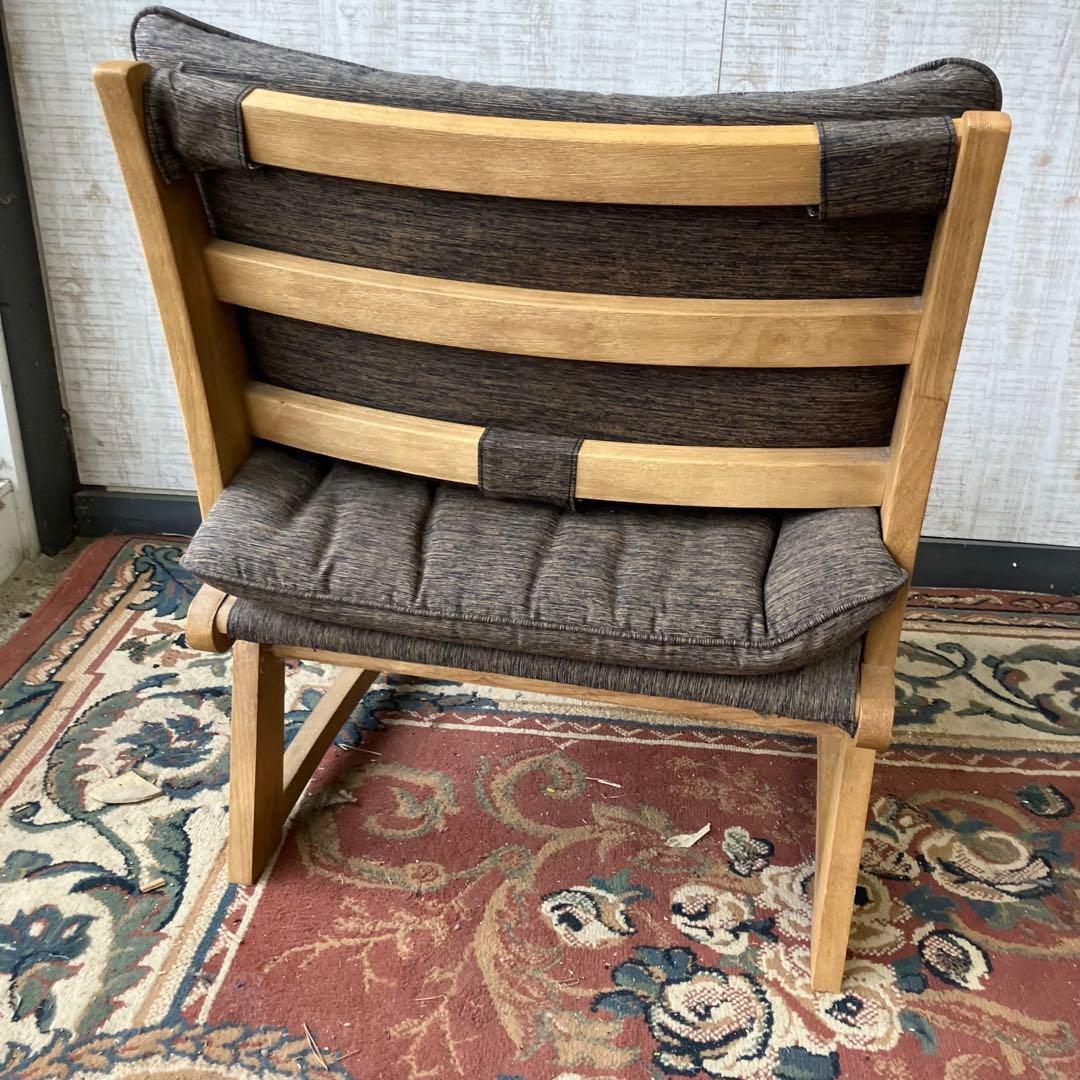 ① 北欧レトロ ミキモク 雅 木製フレーム アームレスチェア 一人掛けソファー