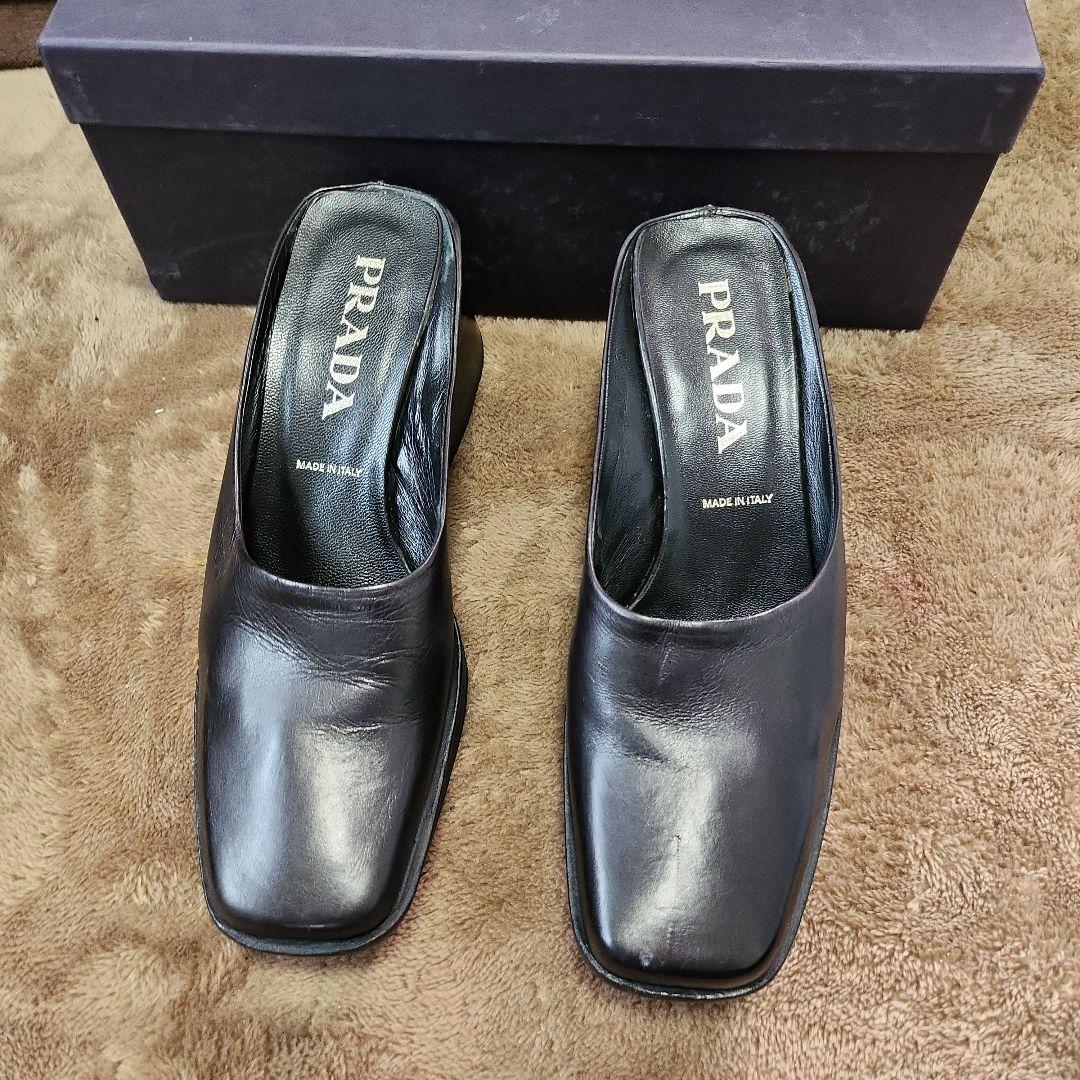 PRADA 黒 レザー ミュールサンダル　23.5cm前後位　正規品