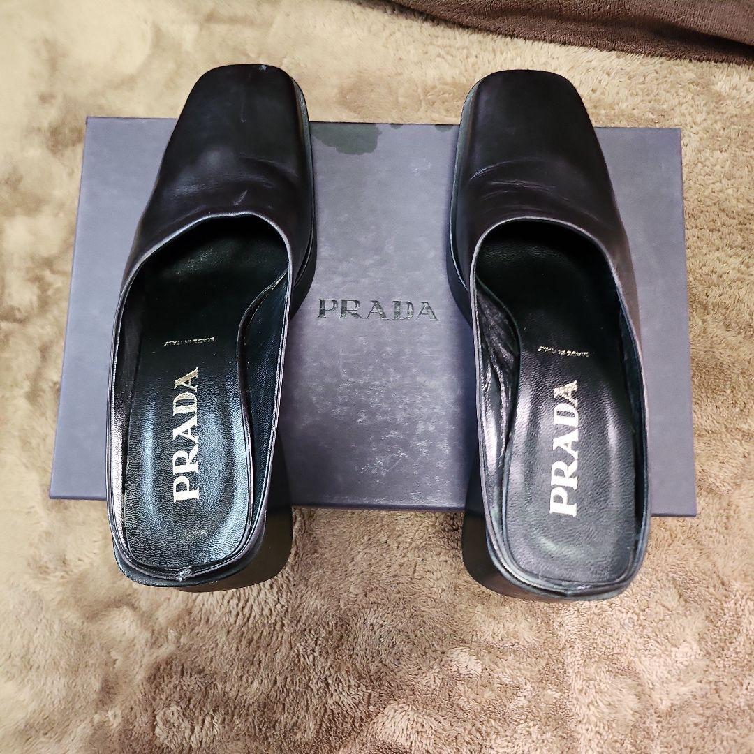PRADA 黒 レザー ミュールサンダル　23.5cm前後位　正規品