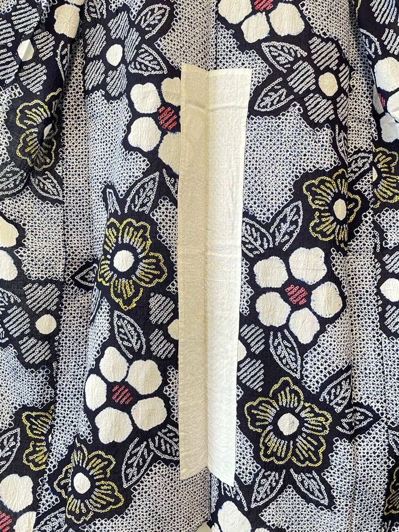 □夏涼浴衣　有松絞り　可愛い花柄 藍色　身丈約162.5cm