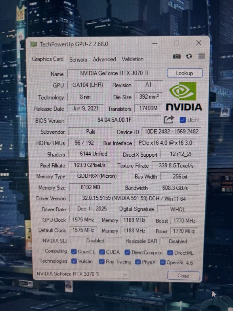 PALIT GAMINGPRO RTX 3070 Ti 8GB美品