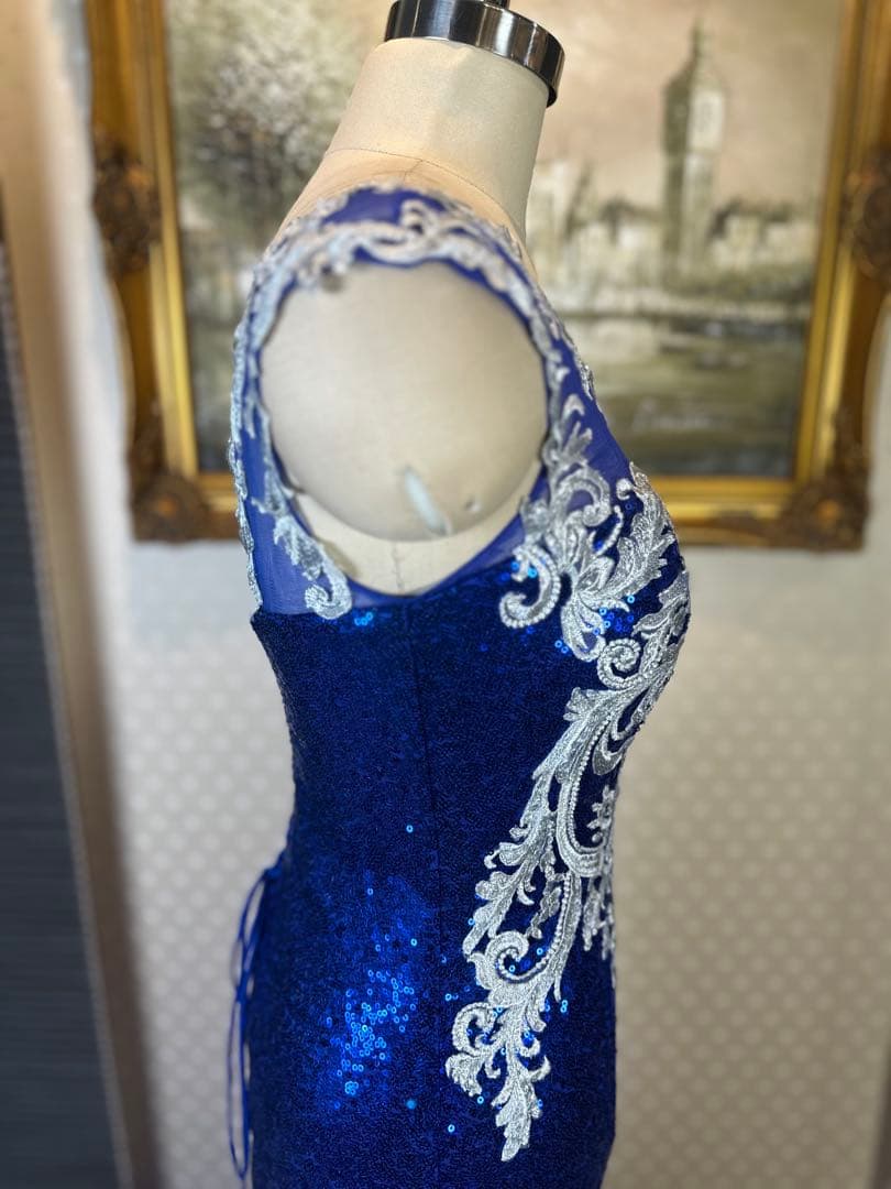 青のスパンコール刺繍マーメイドドレス