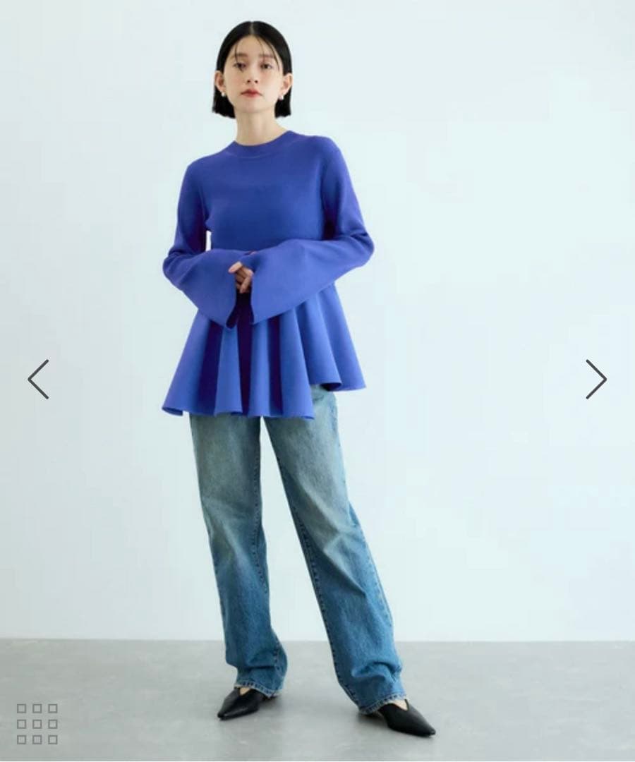 【サステナブル】・【オケージョン】ペプラムコンビニットプルオーバー　ブルー