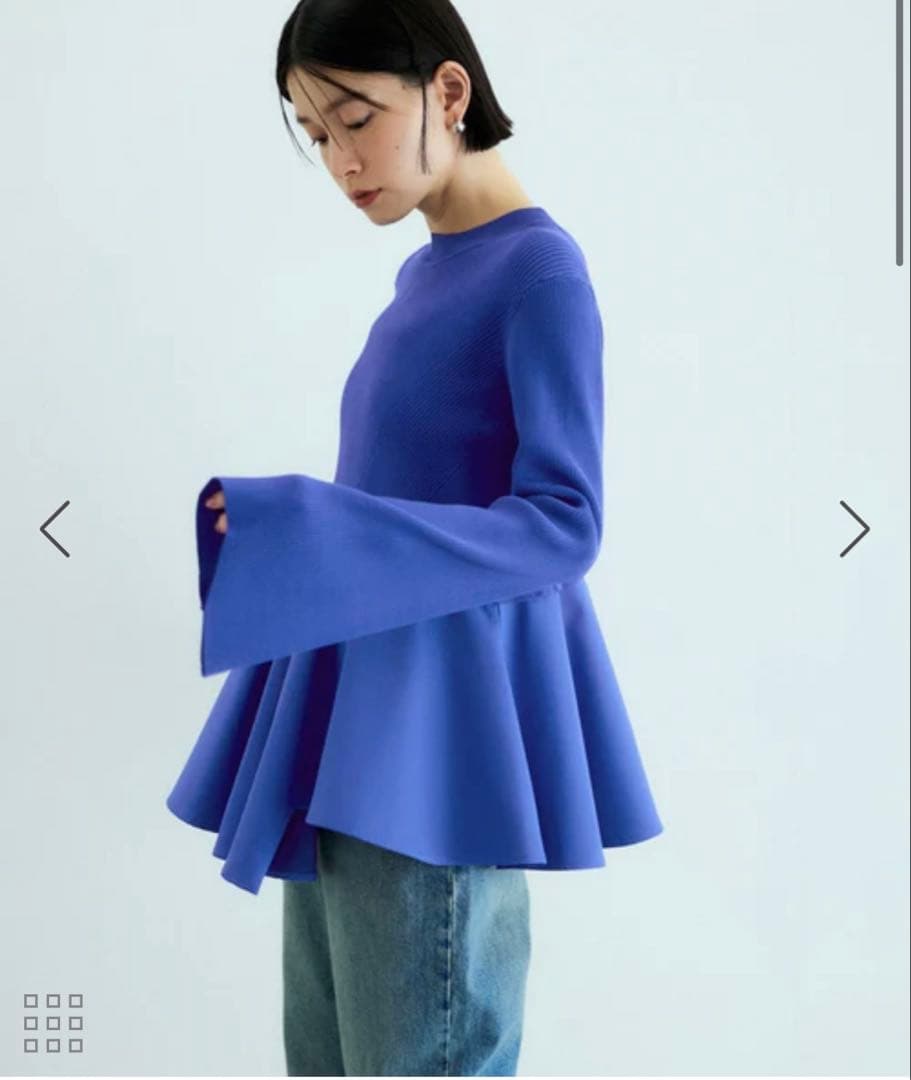 【サステナブル】・【オケージョン】ペプラムコンビニットプルオーバー　ブルー