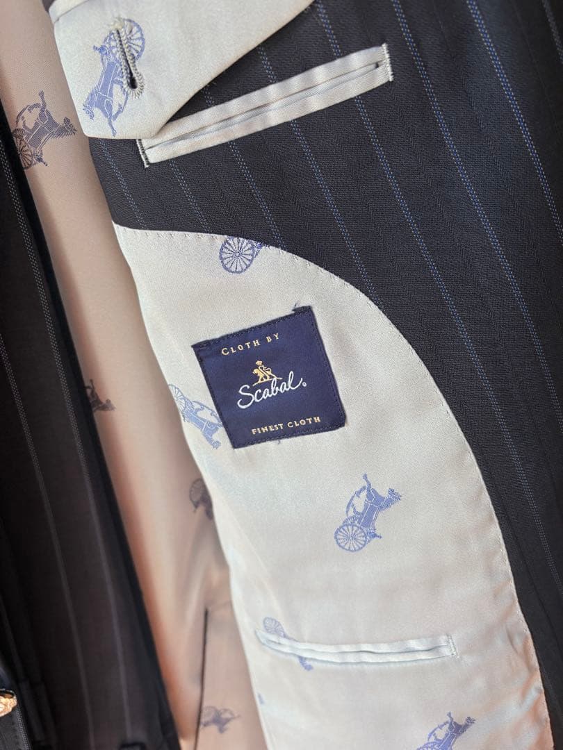 スキャバル⭐︎オーダースーツ⭐︎ AB8程度⭐︎濃紺ストライプ