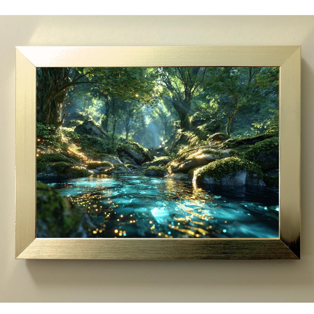 445【神霊山水・神宿り】清らかな森と水の浄化・癒やしの光【神仏画・風景画】