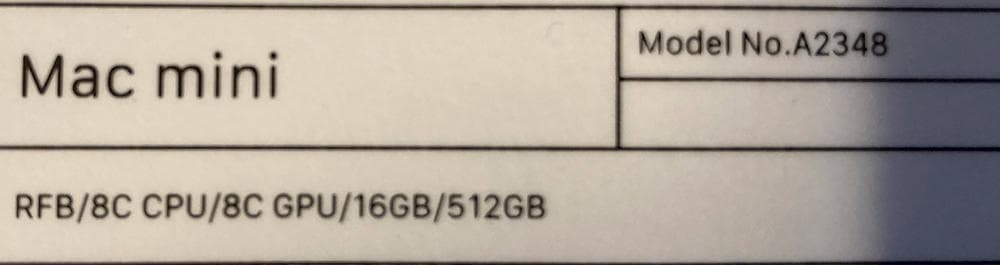 Mac mini M1チップ メモリ16GB SSD512GB