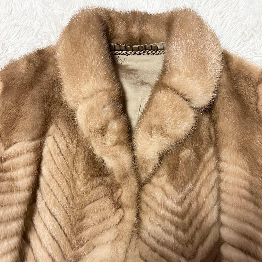 【SALE】高級ミンクファーコート　ベージュ　ヘリンボーン　リアルファーコート