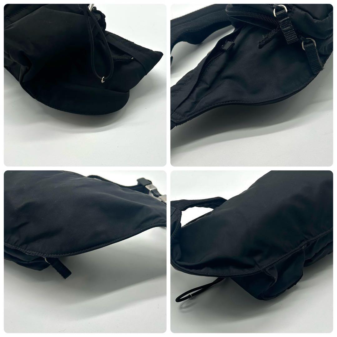 美品✨プラダ　ナイロン　ウエストポーチ　三角プレート　ブラック　シルバー金具