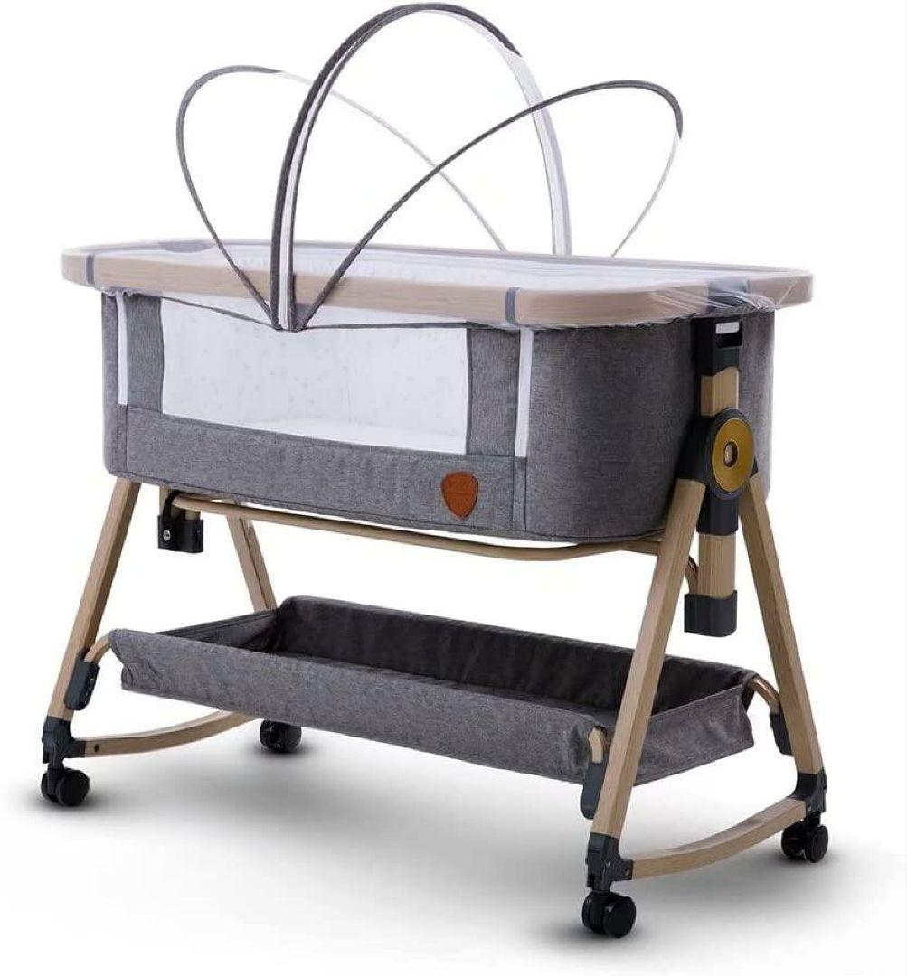 HZDMJ ベビーベッド キャスター付き グレー