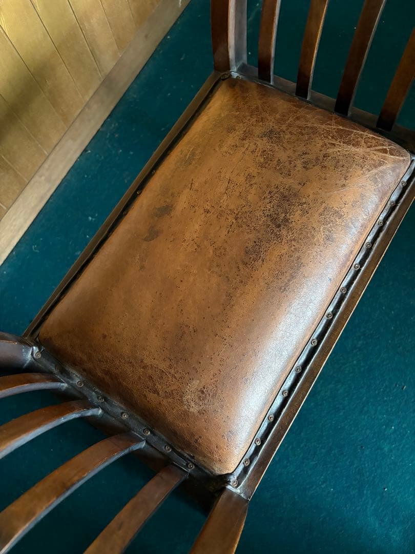 アンティーク　木製スラットバックスツール