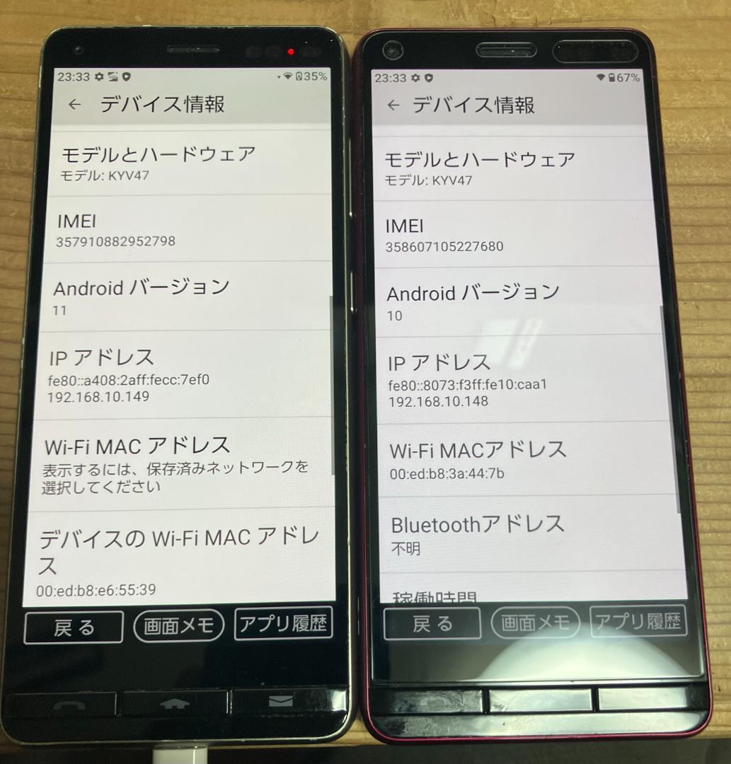 AU BASIO4 KYV47 SIMロック解除 レッド+シルバー　2台