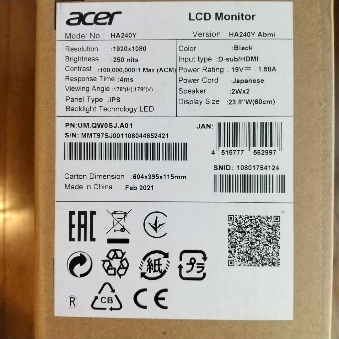 acer 23.8インチ モニター HA240YABMI