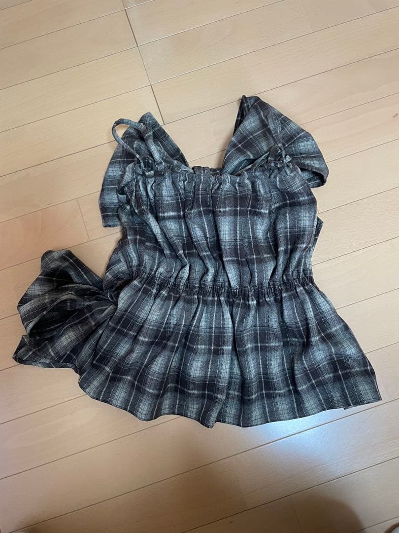 mideal オンブレチェックシャツダブルリボンビスチェ