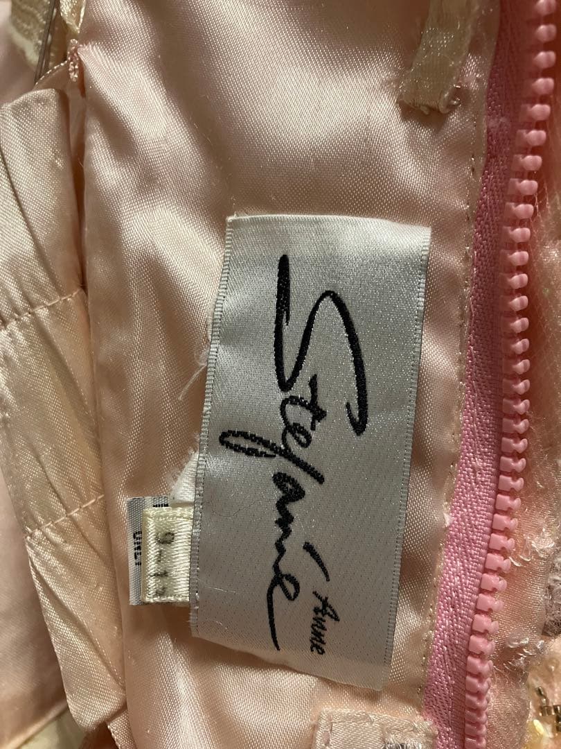 ピンクのビーズ装飾ストラップレスドレス カラードレス 9号〜13号