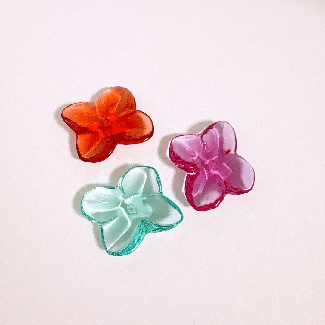 おいしくるくる★バカラ フラワー 花 パーツ 赤 紫 緑 3個セット