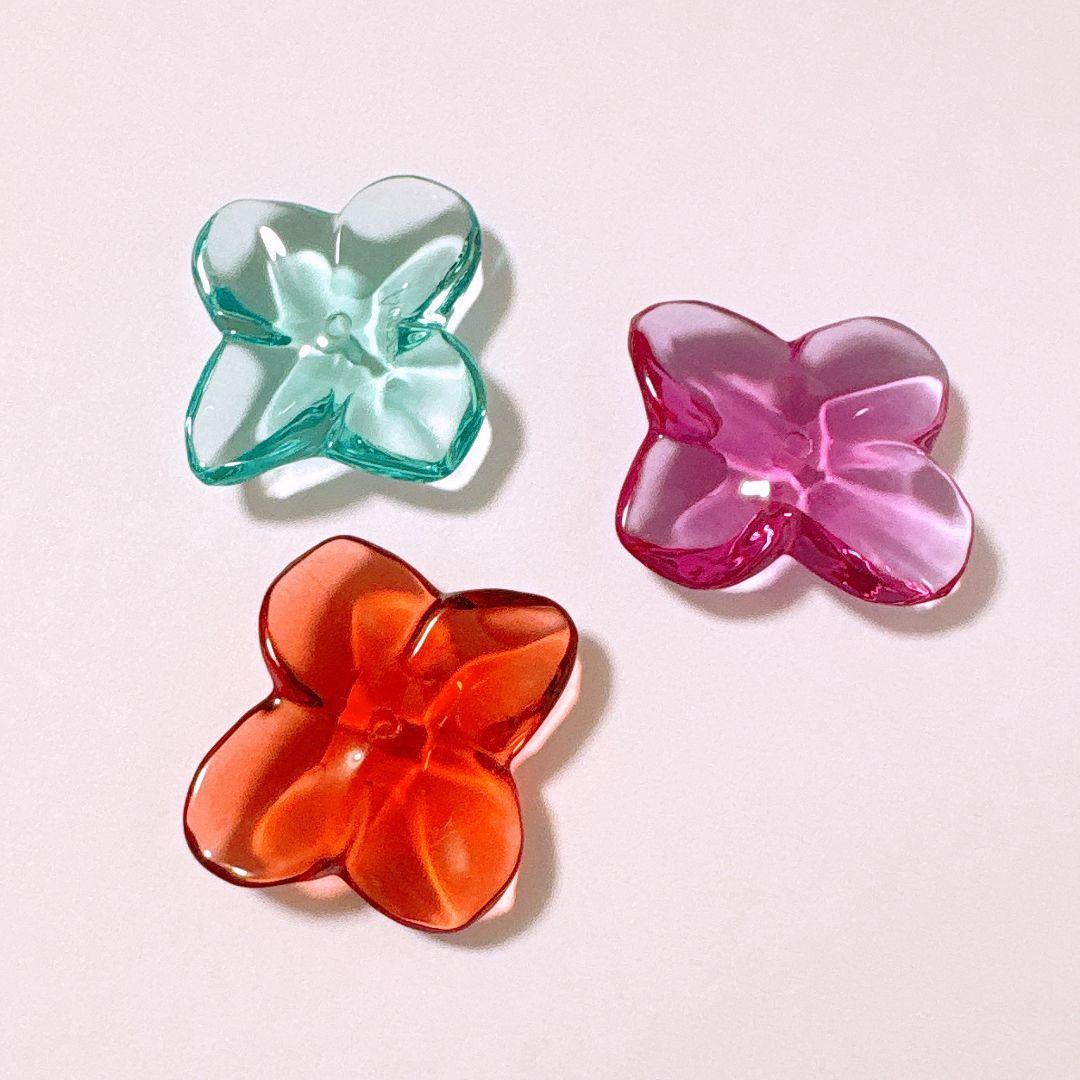 おいしくるくる★バカラ フラワー 花 パーツ 赤 紫 緑 3個セット