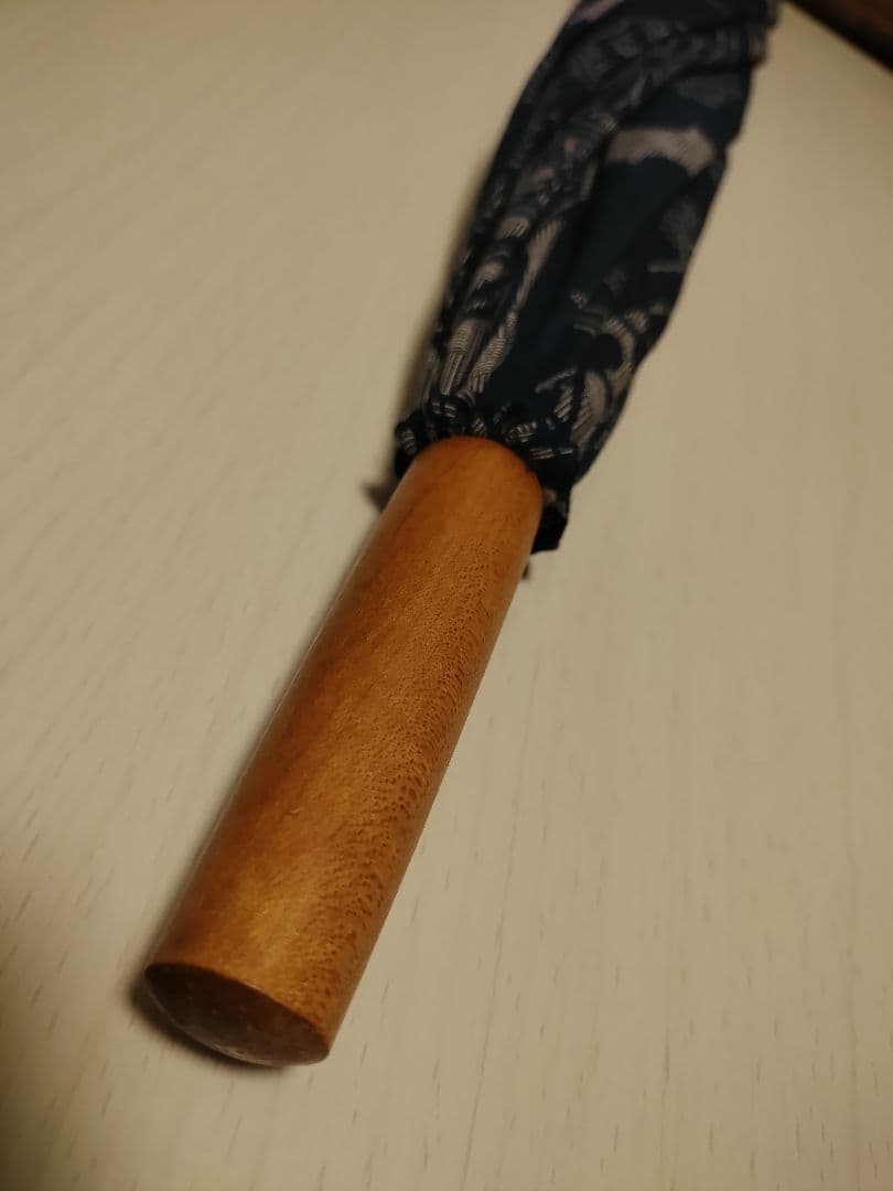新品　藍染布地の日傘　麻　白木手元 　日本製　長傘　和傘
