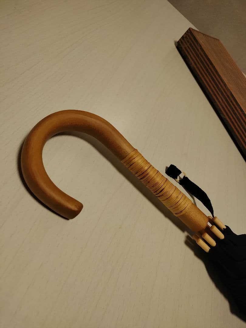 新品　藍染布地の日傘　麻　白木手元 　日本製　長傘　和傘