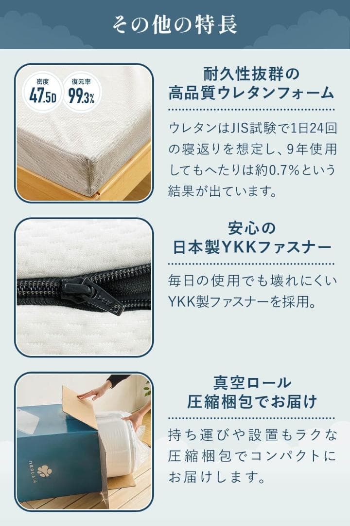 【新品】NERUSIA マットレスシングル 高反発硬め 厚さ11cm 腰痛対策