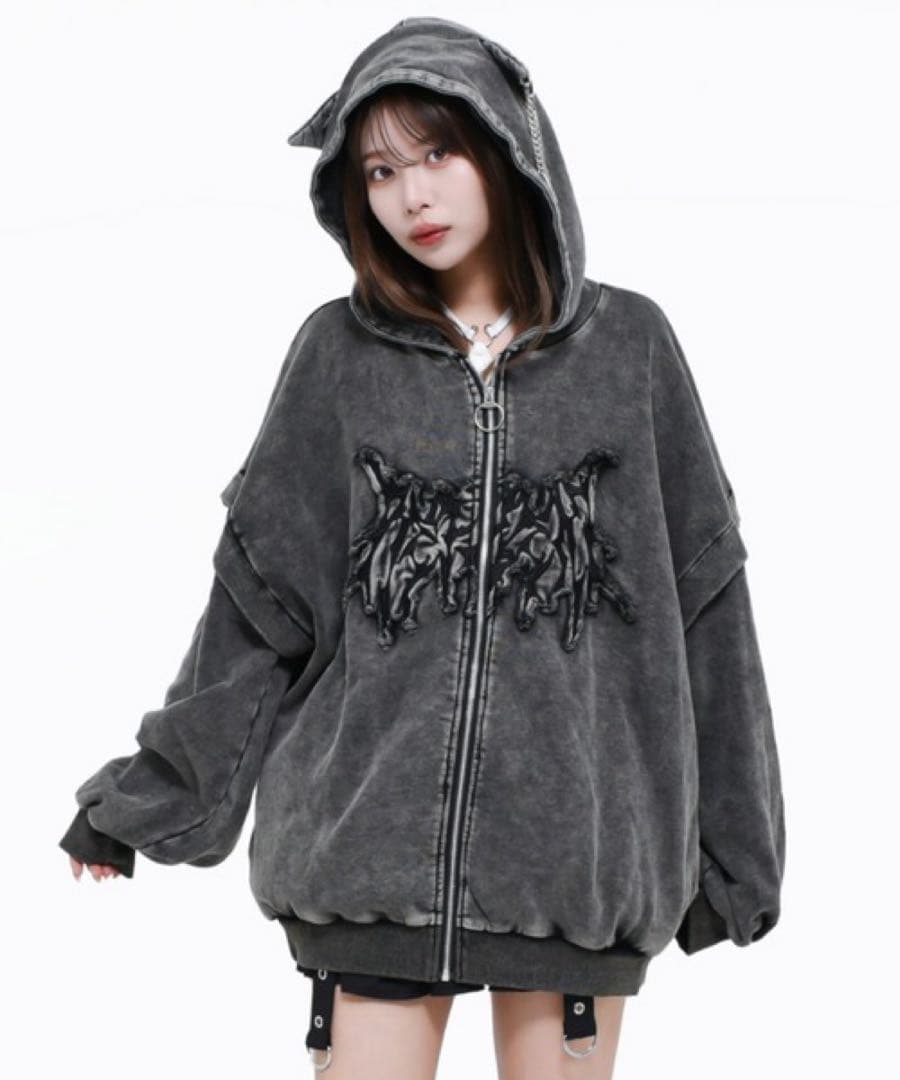 『REFLEM/レフレム』猫耳ZIPパーカー/ジップアップパーカー グレー