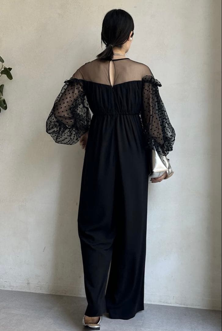 flocky dot pants dress ブラック