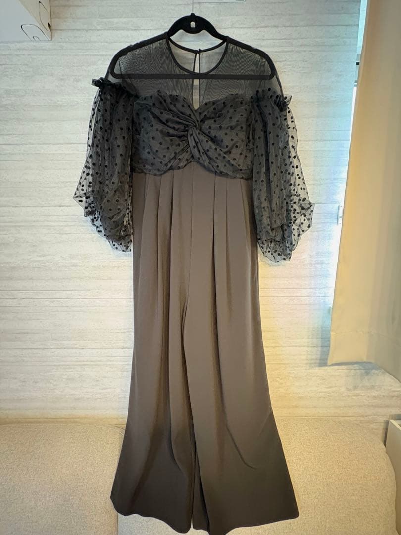 flocky dot pants dress ブラック