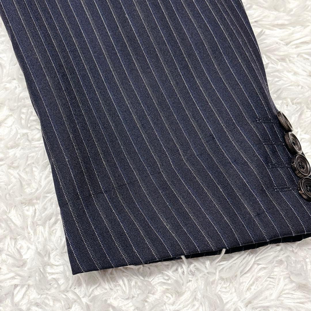 シルク混✨バーバリーロンドン セットアップ スーツ ストライプ AB4 ネイビー