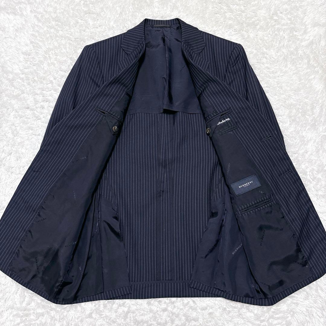 シルク混✨バーバリーロンドン セットアップ スーツ ストライプ AB4 ネイビー