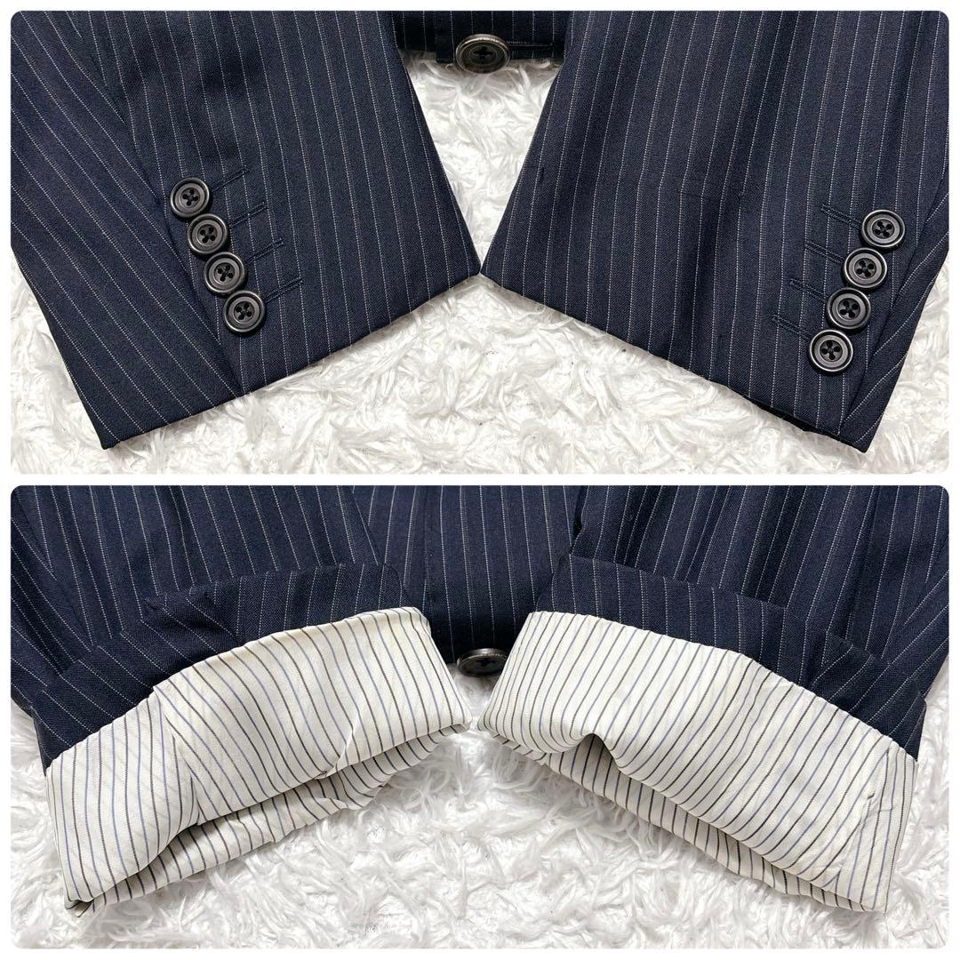 シルク混✨バーバリーロンドン セットアップ スーツ ストライプ AB4 ネイビー